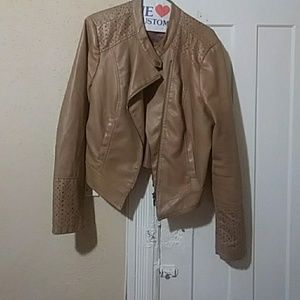 Camel moto faux leather jacket